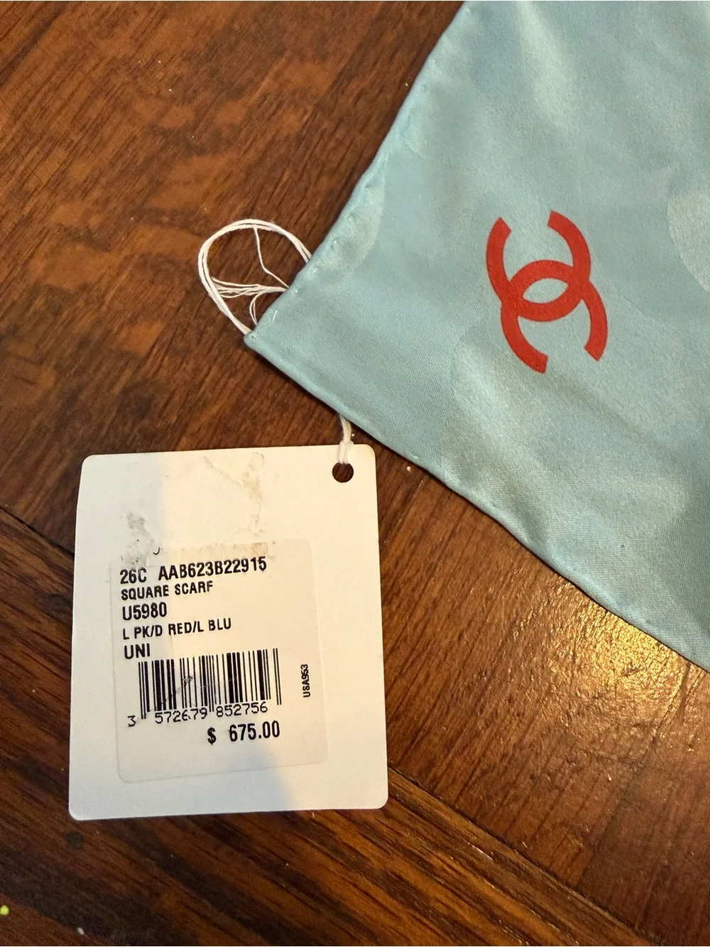 CHANEL 26C 90cm Square Scarf NWT – Light Pink, Red & Blue
